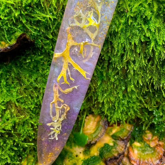 Pink clover and lichen resin dagger wall hanging - Picture 8 of 12